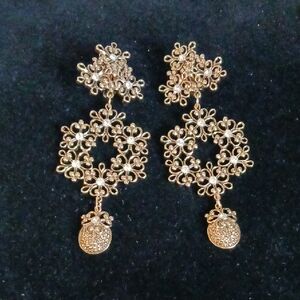 Jose Barrera 80"s Gold Tone And Crystal Earrings.